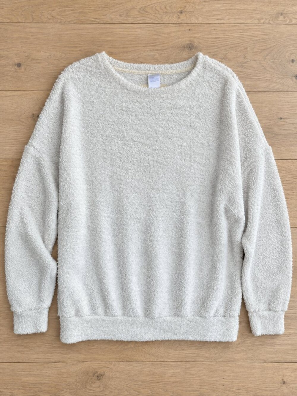 Stars Above Cream Fuzzy Crewneck Sweater Plush Knit Drop Shoulder L